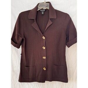Cables & Gauge Women’s Brown Short Sleeve XL Button Up Collared Top